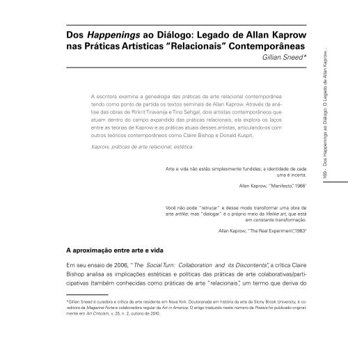 Dos Happenings ao DiÃ¡logo: O Legado de Allan Kaprow ... - PoiÃ©sis