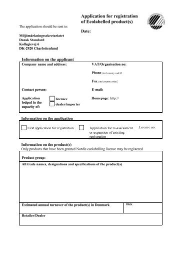 Registration form Denmark - Svanen