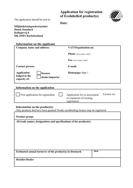 Registration form Denmark - Svanen