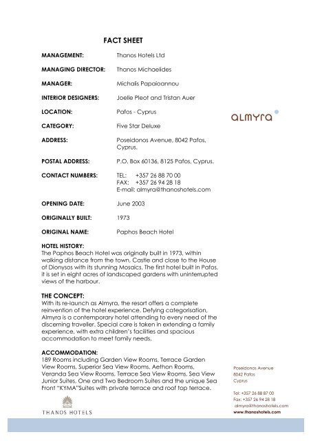 Almyra Thanos Hotel Fact Sheet Updated Sep 5 Stars Hotel Com