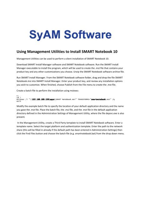 Using Management Utilities to Install SMART Notebook 10
