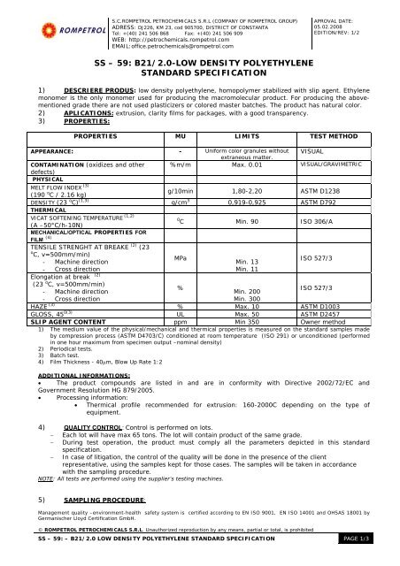 b21/2.0-low density polyethylene standard specification - Tyrex