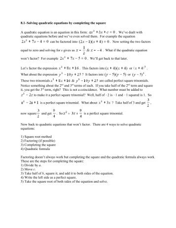 8.1â€“Solving quadratic equations by completing the square A ...