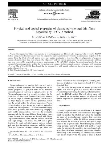 Physical and optical properties of plasma polymerized thin films ...