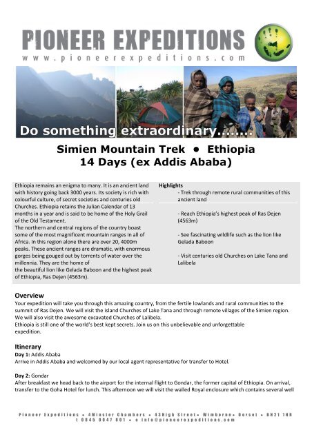 Simien Mountain Trek â¢ Ethiopia 14 Days (ex Addis Ababa)