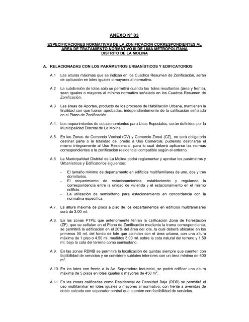 Ordenanza 1144 ZonificaciÃ³n La Molina - Municipalidad de La Molina