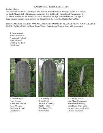 Kasilof Boat Harbor Cemetery - Kasilof Regional Historical Society