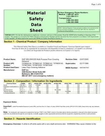 Material Safety Data Sheet - Feldman Lumber