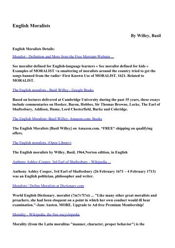 Download English Moralists pdf ebooks by Willey, Basil