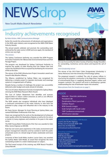 Industry achievements recognised - Australian Water Association