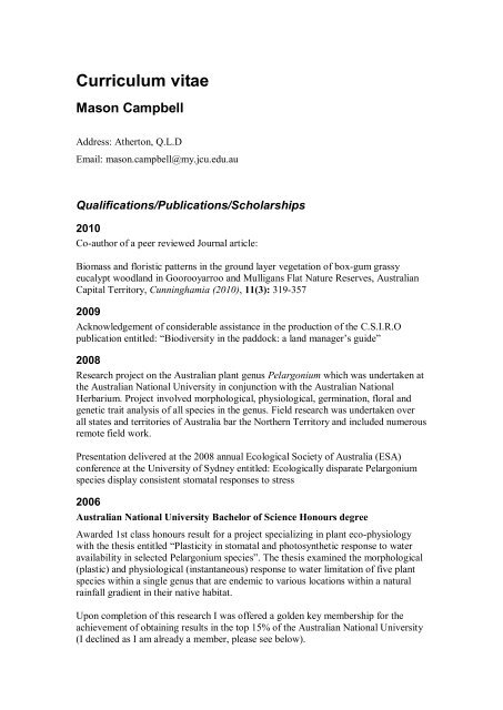 Curriculum vitae of Mason Campbell - Laurance Lab