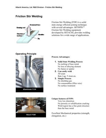 Friction Stir Welding - Hitachi America, Ltd.