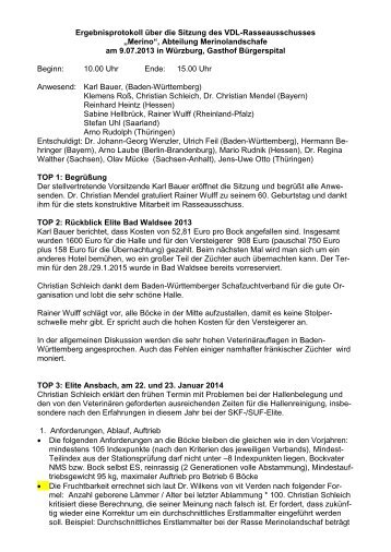 Protokoll des VDL-Rasseausschusses „Merino“ 2013 in Würzburg