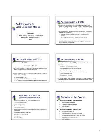 An Introduction to Error Correction Models An Introduction to ECMs ...