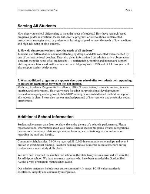 Consolidated School Improvement Plan - Park City High School ...