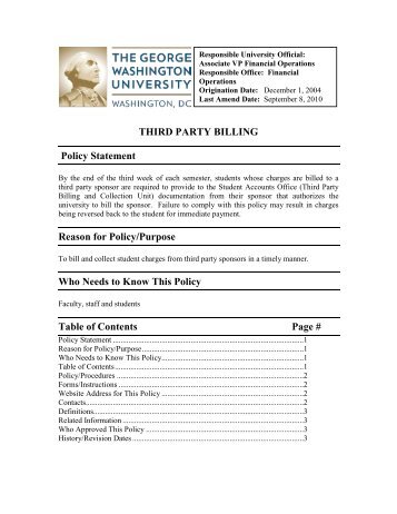 THIRD PARTY BILLING Policy Statement Reason for Policy/Purpose ...