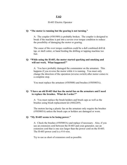 Faq H 603 Electric Operator Q A œthe Motor Is Running Mueller Co Faq H 603 Electric Operator Q A œthe Motor Is Running Mueller Co