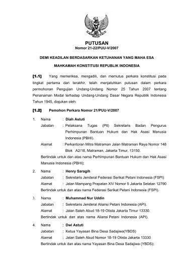 21-22/PUU-V/2007 - Fakultas Hukum Universitas Sam Ratulangi