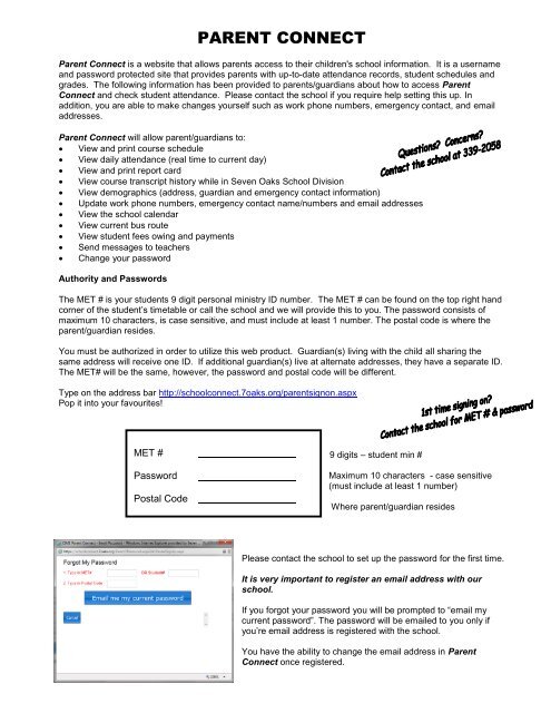 Parent Connect Information 2013.pdf - Seven Oaks School Division