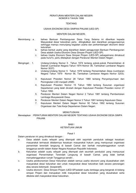 Peraturan Menteri Dalam Negeri Nomor 6 Tahun 1998