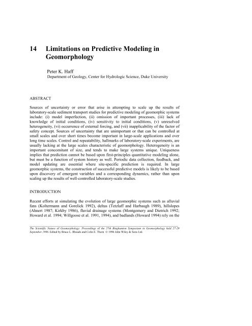 Chapter 14 - Limitations on Predictive Modeling in Geomorphology ...