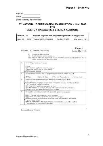 Set B - National Certification Examination for Energy Managers and ...