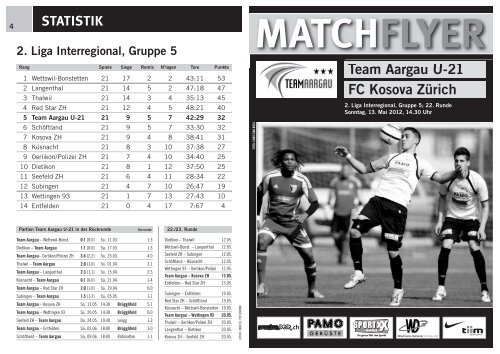 Team Aargau U-21 FC Kosova Zürich MATCHFLYER - FC Aarau