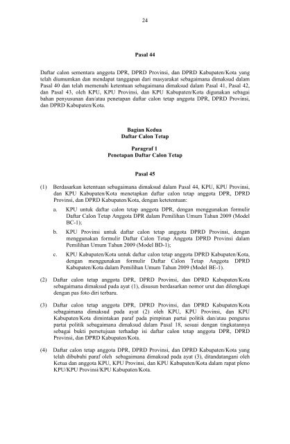 PERATURAN KOMISI PEMILIHAN UMUM NOMOR 18 TAHUN 2008 ...