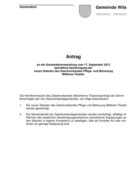 Antrag an Gemeindeversammlung - Gemeinde Wila