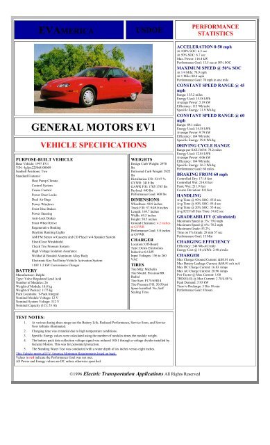 GENERAL MOTORS EV1 Advanced Vehicle Testing Activity