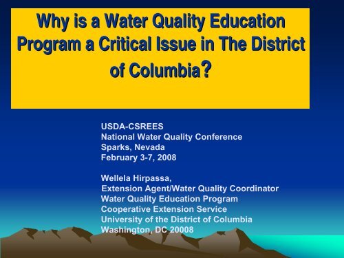 Why is a Water Quality Education Program a Critical Issue in the ...