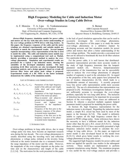 High Frequency Modeling High Frequency Modeling for Cable and Induction Motor Over ...