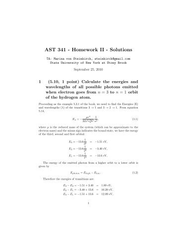 AST 341 - Homework II - Solutions - Stony Brook Astronomy
