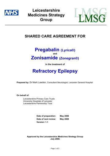 Pregabalin / Zonisamide for refractory epilepsy - Leicestershire ...