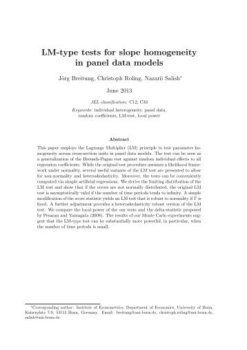 LM-type tests for slope homogeneity in panel data ... - Econometrics