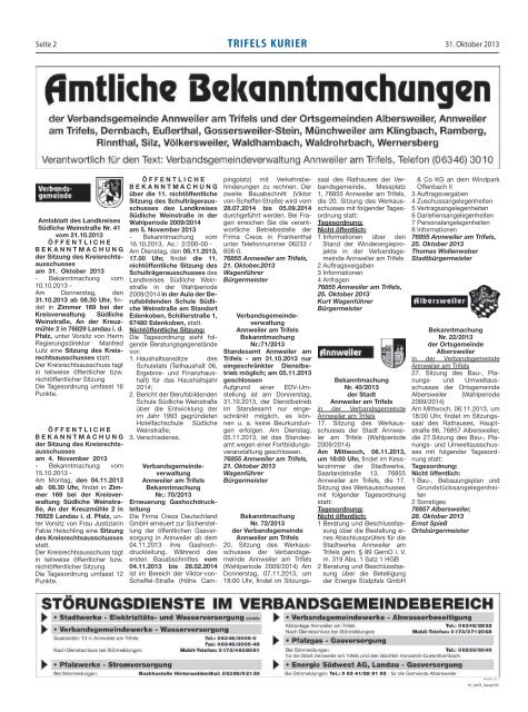 Bekanntmachungen im Trifelskurier vom 31.10.2013