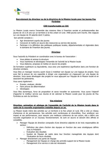 Recrutement du directeur ou de la directrice de la Mission ... - ANDML