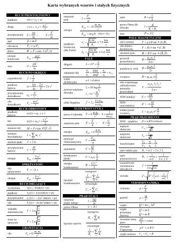 Karta wybranych wzorÃ³w i staÅych fizycznych