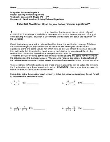 Rationals â€“ Solving Equations - Fulton County Schools