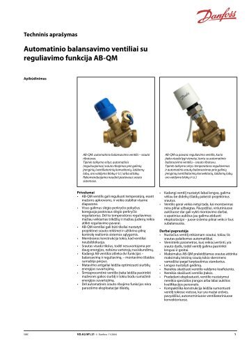 Automatinio balansavimo ventiliai su reguliavimo funkcija ... - Danfoss