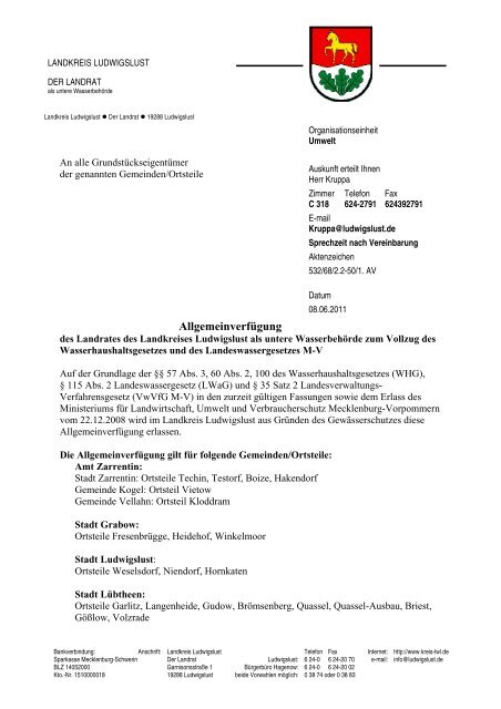 Allgemeinverfügung - Landkreis Ludwigslust