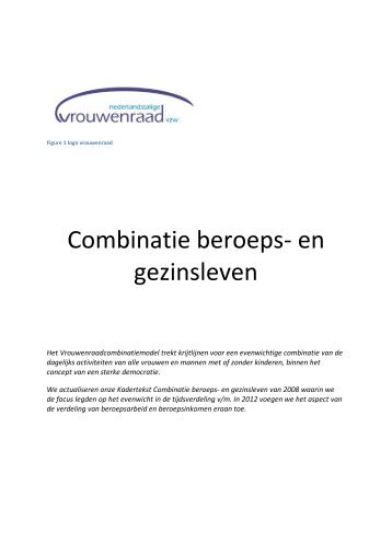 Kadertekst 'Combinatie beroeps- en gezinsleven' - Vrouwenraad