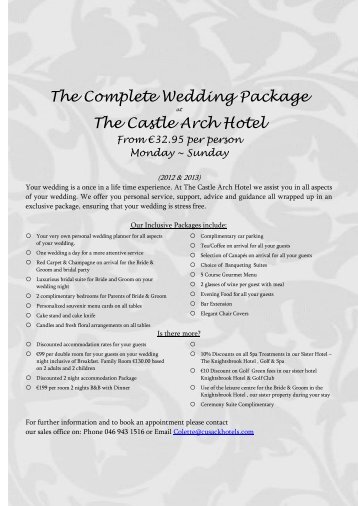 The Wedding Package - Castle Arch Hotel