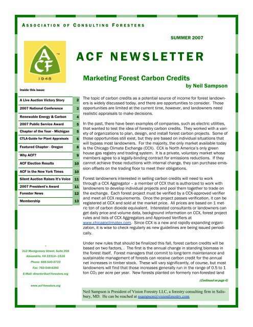 Summer 2007 ACF Newsletter - Association of Consulting Foresters ...