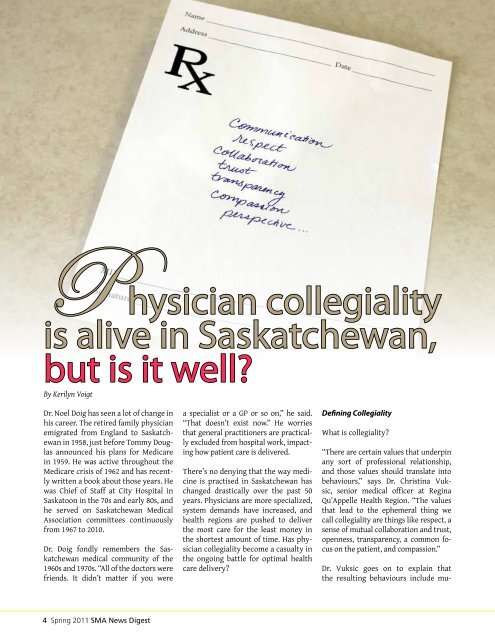 Examining collegiality in Saskatchewan - Saskatchewan Medical ...