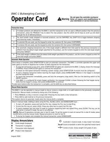 Operator Card - Rice Lake Weighing Systems