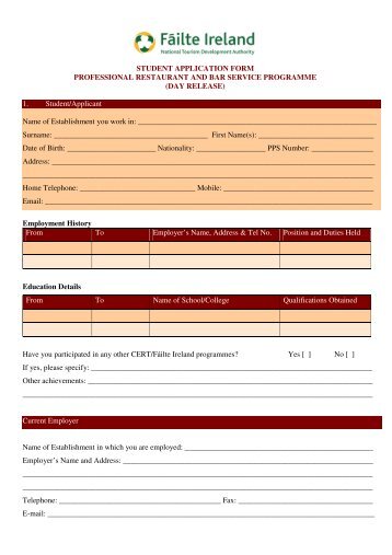 STUDENT APPLICATION FORM PROFESSIONAL RESTAURANT ...