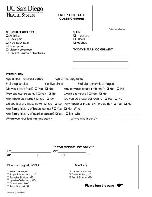 New Patient Information Form - Moores Cancer Center