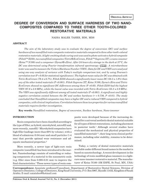 Degree Of Conversion And Surface Hardness Of Two Nano composites 