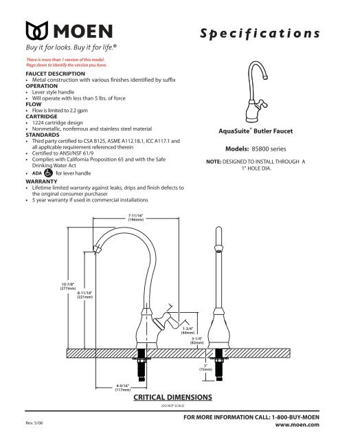 Specifications Northern Plumbing Supply